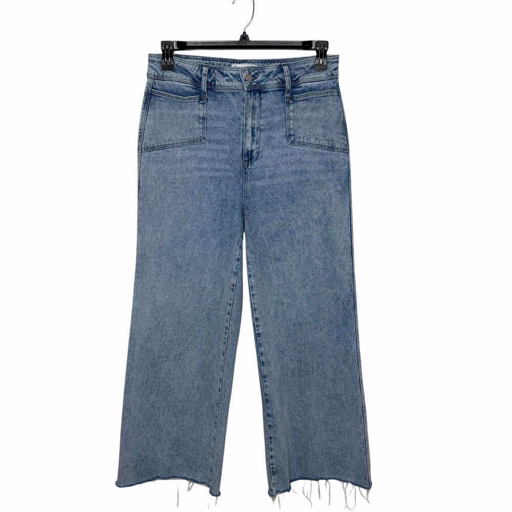 PAIGE Anessa Jeans Women's 31 Alivia High Rise Wide Leg Patch Pocket Raw Hem